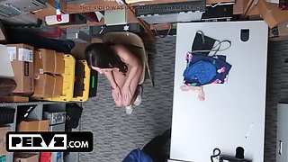 Security Officer Teaches Taylor a Lesson - Tiny Teen Pussy Punished in Back Room