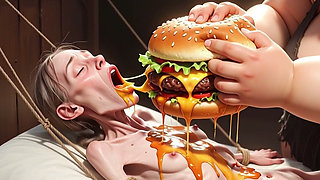 Extremely Skinny Girl Fed by Massive SSBBW - Extreme Feederism Contrast