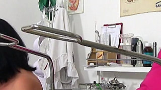 Cubby MILF with big natural tits secretly caught on her gyno exam