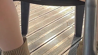 Small Café on the Terrace with a Transparent Top and a Mini Skirt No Panties