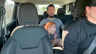 Couple Fucks in Uber Car During Traffic - Redhead Swallows Cum and Lets It Drip Out of Mouth