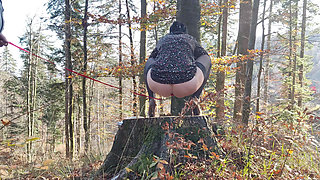 Desperate to Pee, She Has to Pee with Leashed Butt Outdoor