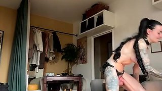 Inked beauty shares passionate intense solo dildo desire