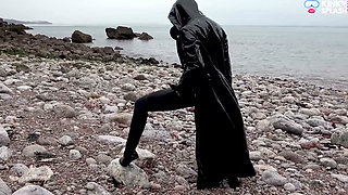 Gas Mask Goddess - Rubber Wetsuit & Pvc Mac Beach Tease