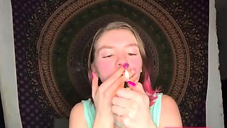 Smoking Weed Brunette Babe Counts Down to Cum