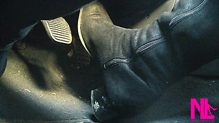 Driving Fast in Black Suede Knee High Boots
