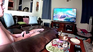 Gamer, smoking, naked gamer girl