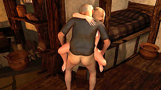 Grey Old Man Pounding Hot Blonde on the Wall