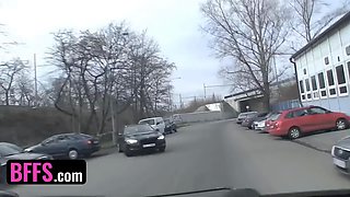 Bffs - naughty european females get wild with a stranger in the backseat during roadtrip in czech republic