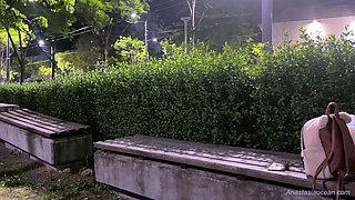 Flashing my anal plug outdoor in public. Touching pussy in