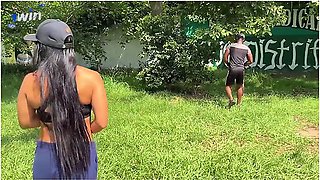 Coach Shows His Huge Black Cock In The Park To Busty Silvana Lee