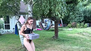 Tight babe with a trimmed hole getting screwed in public