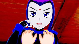 Nubile Titans Raven from anime gets uncensored action with a big booty and large breasts