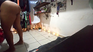 Big Ass Brunette Mexican Folding Clothes in Thong