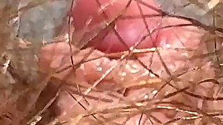Amateur Hairy Girl Mastubates in Closeup with Huge Clit