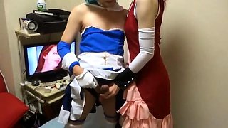 2 Asian Crossdressers Give a Handjob
