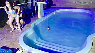 Caught in the Act! Two Brunettes Caught Masturbating in the Condos Pool