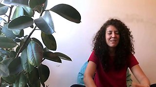 Brunette jerks her gigantic inborn tits