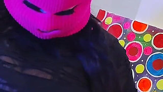 Chubby Girl with Balaclava Smoking and Tempting You