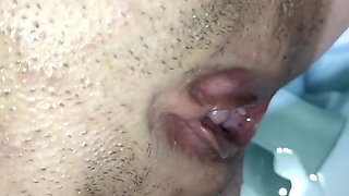 Pissing inside a petite teen's pussy and cumshot