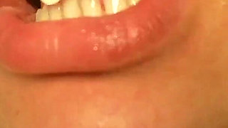 Stepsister Chews Gum and Blows Bubble Gum and Shows Her Big Tits While Playing with Her Gum and Big Tits