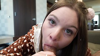 Pale Adrianna's first time in HD: Teen pornstar takes a raw ride on your cock
