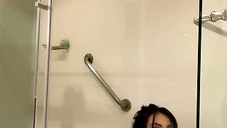 Busty curly brunette with big boobs fucks on couch