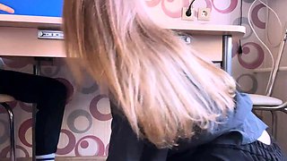 The schoolgirl sucked the tutor's under the table. on my