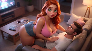 Steamy Night Alone: Young Woman Gives In to Passion with Stepfather on the Sofa (AI generated)