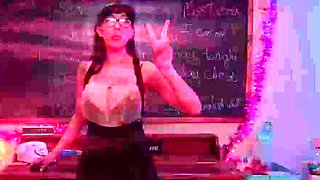 Russian brunette busty camgirl masturbating on webcam