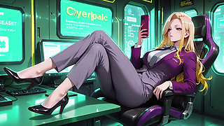 Blonde Boss in Purple Suit! Office Train Private Moments. She's Multitasking with Files While Secretly Adjusting Her Skirt...