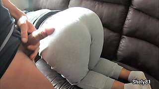 The neighbor's cuckold is not there and his wife lends me her ass to watch him, jerk me off and cum on it