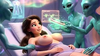 Sexy babe gets fucked by three aliens at once