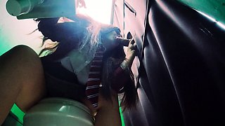 Glory hole blonde blowjob slut double facial