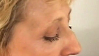 Mature Blonde MILF Julia Rides Red Dildo in Bathtub