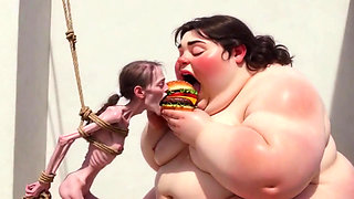 Intense Feeding Session - SSBBW Humiliates and Fattens Thin Girl