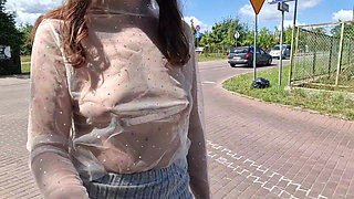 I Walk Around the City in a Transparent T-shirt and Flash My Breasts Outdoor