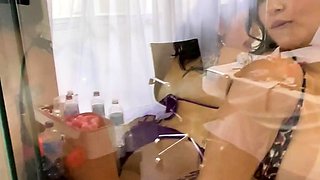 Sexy brunette lesbians babes start a threesome in the sauna