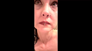Nude Goth Yawning in Bathtub