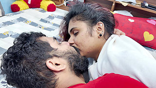 Step Sister and Step Brother Part 1, Hot Hard Romance in Bedroom with Long Lip Lock