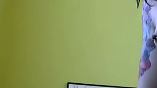 Magic Wand Held on Her Clit by the Bookcase - Girlfriend in Glasses and Stockings Cannot Sit Still