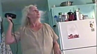 Granny blows her hair