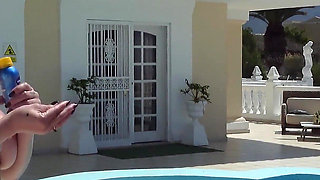 Busty Brunette Lynee Rides Stefan Poolside Before Facial