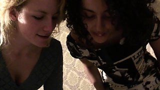 Blonde Brunette Lesbians Sucking And Fucking in club toilet
