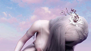 3D Big Boobs Cosplay Model Sitting on the Big Cock