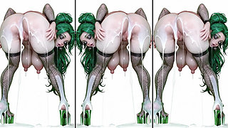 Horny anime whore in high-heels like cum all over her body and do messy creampie