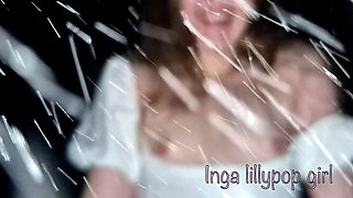 Teenager Plays in the Garden Without Panties