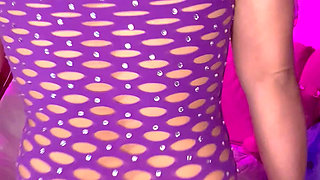 Naughty in Purple Suit and Pink Thong