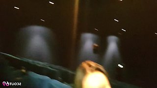 Two German teenage best friends perform a risky blowjob at a movie theater and swallow the semen.