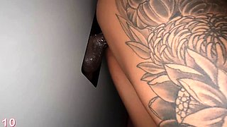 Big titted glory hole blowjob slut fucks and loves facial